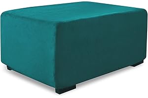 Argstar Velvet Ottoman Covers Slipcover Rectangle for Living Room, Stretch Slipcover for Ottoman, Elastic Ottoman Slip Cover, Blue Green Folding Storage Stool Furniture Protector (Small, Teal)