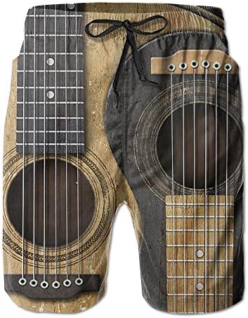 HFW Old And Worn Acoustic Guitars Yin Yang Men Summer Casual Shorts Household Pants With Pockets For Swimming