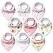 CHARMKER Bandana Bibs for Girls (9-Pack) Cute Pink Colors and Graphics | Plush, Super Absorbent Cotton | Nickel-Free Adjustable Snaps | Teething, Drooling, Feeding