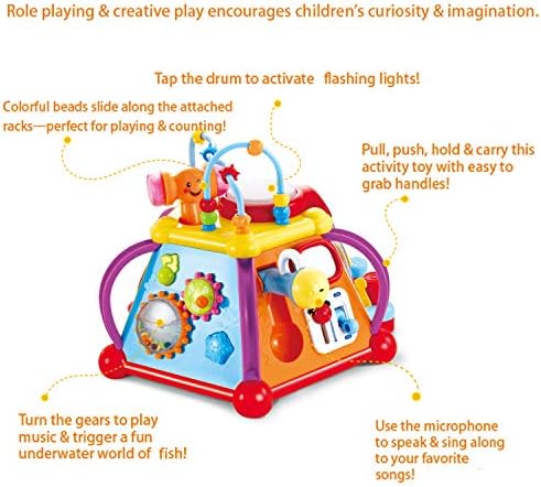 JOYIN Baby Toddler Activity Center Musical Activity Cube Play Learning Center Toy 15 in 1 Interactive Educational Activity Pyramid Multi-Functions with Lights Sounds