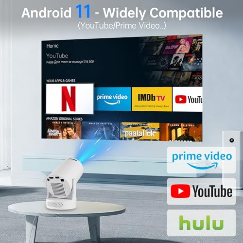 Xorytin Projector with WiFi and Bluetooth, Mini Projector with Built-in Apps, 4K Supported Smart Portable Projector, 210° Rotatable, Auto Vertical Keystone, 5W Speaker, 200 ANSI
