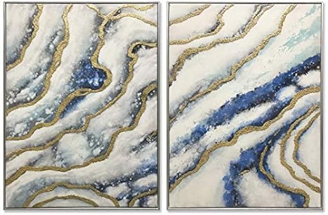 Amazon Com 3hdeko 3d Blue Gold Abstract Wall Art Luxury Hand