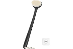 Back Scrubber for Shower with 17" Long Handle, Non-Slip Grip Shower Brush, Moderate Bristles Body Brush for Gentle Exfoliatio