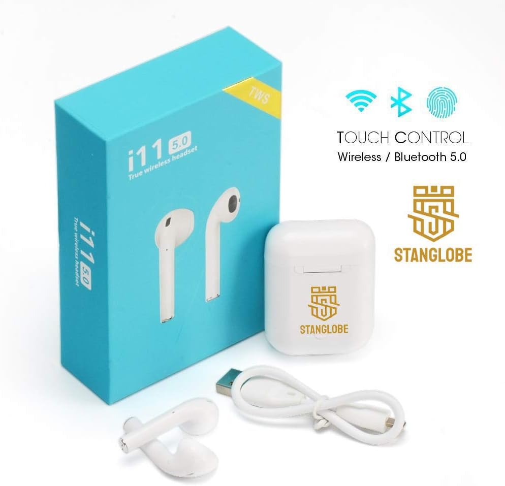 Stanglobe® TWS i11 5.0 Wireless Earphone with Portable Charging Case Supporting All Smart Phones and Android Phones with Sensor (White)