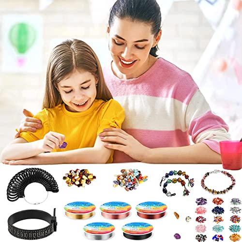 Upwaston Crystal Jewelry Kit with 15 Colors Ring Making Beads, Upston 755Pcs Jewelry Making kit with Gemstone Beads, Jewelry Wire, Pliers and Other DIY Jewelry Ring Making Supplies