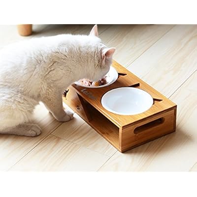 Lepet Elevated Dog Cat Bowls Raised Pet Feeder Solid Bamboo Stand