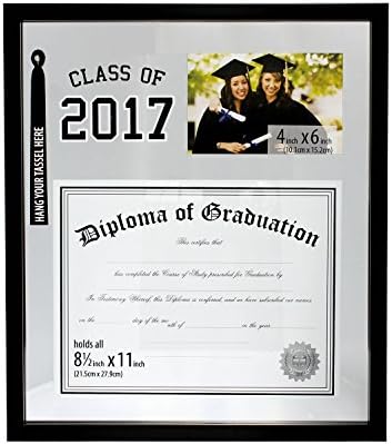 Class of 2017 Graduation Diploma Cirtificate Mirror Matte Frame with 4x6 Picture Display and Tassel Holder