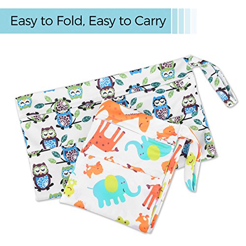 OFUN 2 Packs Baby Wet and Dry Bag for Cloth Diapers , Waterproof Travel Cloth Diaper Bag Nappy Organizer Bag with 2 Pocket
