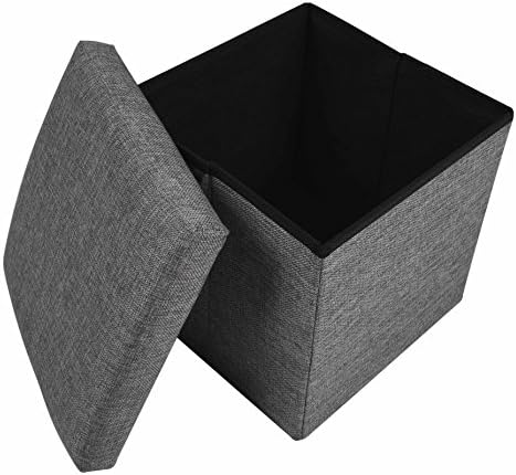 WithHome Folding Organizer Storage Ottoman Gray Bench Footrest Stool Coffee Table Cube, Camping Fishing Stool, Quick and Easy Assembly, Perfect for Child (151515 inch)