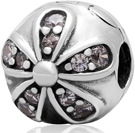 Choruslove Dazzling Daisies Clip Lock Charms with Clear Zirconia for European Bead Bracelet