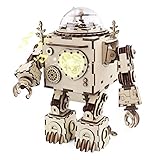 ROKR 3D Assembly Puzzle DIY Wooden Music Box,Building Craft Kits,Wooden Robot Toy Figure for Kids,Brain Teaser Educational Gifts for Girls Boys Adults When Christmas Birthday Valentine's Day