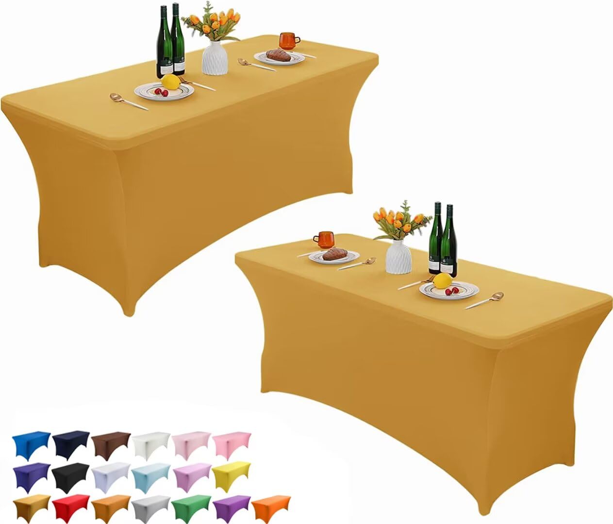 Wolfway 2 Pack 4FT Stretch Spandex Table Cover Washable and Wrinkle Resistant Kitchen Spandex Tablecloth Fitted Rectangular Table for Party,Banquet,Weddings,Cocktail and Festival