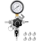 Secondary CO2 Regulator, Pressure Beer Gas Regulator | Dual Gas Inlets &amp; 0-60PSI Gauges for Independently Multiple Homebrew or Commercial Kegs, with Relief Valve &amp; Barbed Outlets