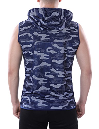 HEQU Men's Camo Hoodie Vest Sleeveless Casual Fitness Zip-up Active Tank Tops Camouflage L
