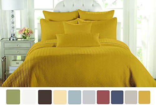 NC Home Fashions Prewashed Quilt Set (Twin, Bright Yellow) - Chevron Stitched Pattern Bedspread Set - Hypoallergenic Microfiber Comfortable Coverlet Set for All Seasons - 2 Pieces