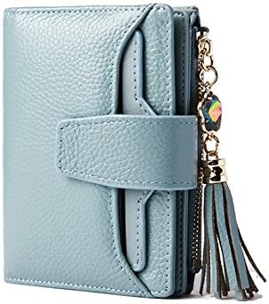 Botom Fashion Genuine Leather Wallet Women Short Wallets Multi Function Compact Wallet Ladies Clutch Wallet Real Cowhide 3 Fold Mini Purse (blue)