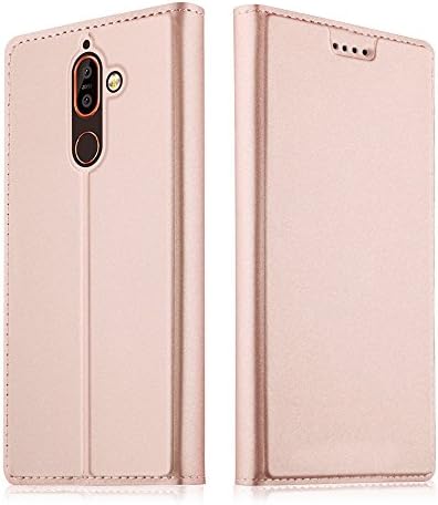 Nokia 7 plus Case, GOGME PU Leather Wallet cover, the simple compact flip leather phone shell. Rose Golden