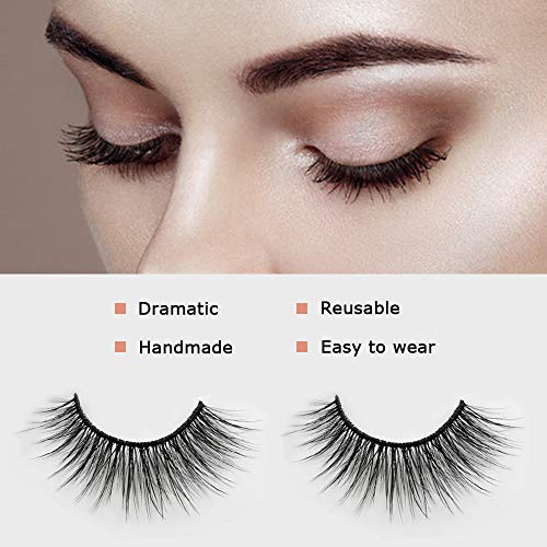 3D Fake Eyelashes, 4 Pairs Reusable 3D Handmade False Eyelashes Set for Natural Look with False Lashes Tweezers