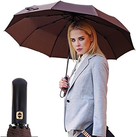 VILLASON 60 MPH Windproof Compact Travel Umbrella with Reinforced Unbreakable 10 RibsAuto Open &amp; Close One Handed OperationSturdy Rain Repellant Large Canopy 46-InchCompact But Large When Open (Brown)