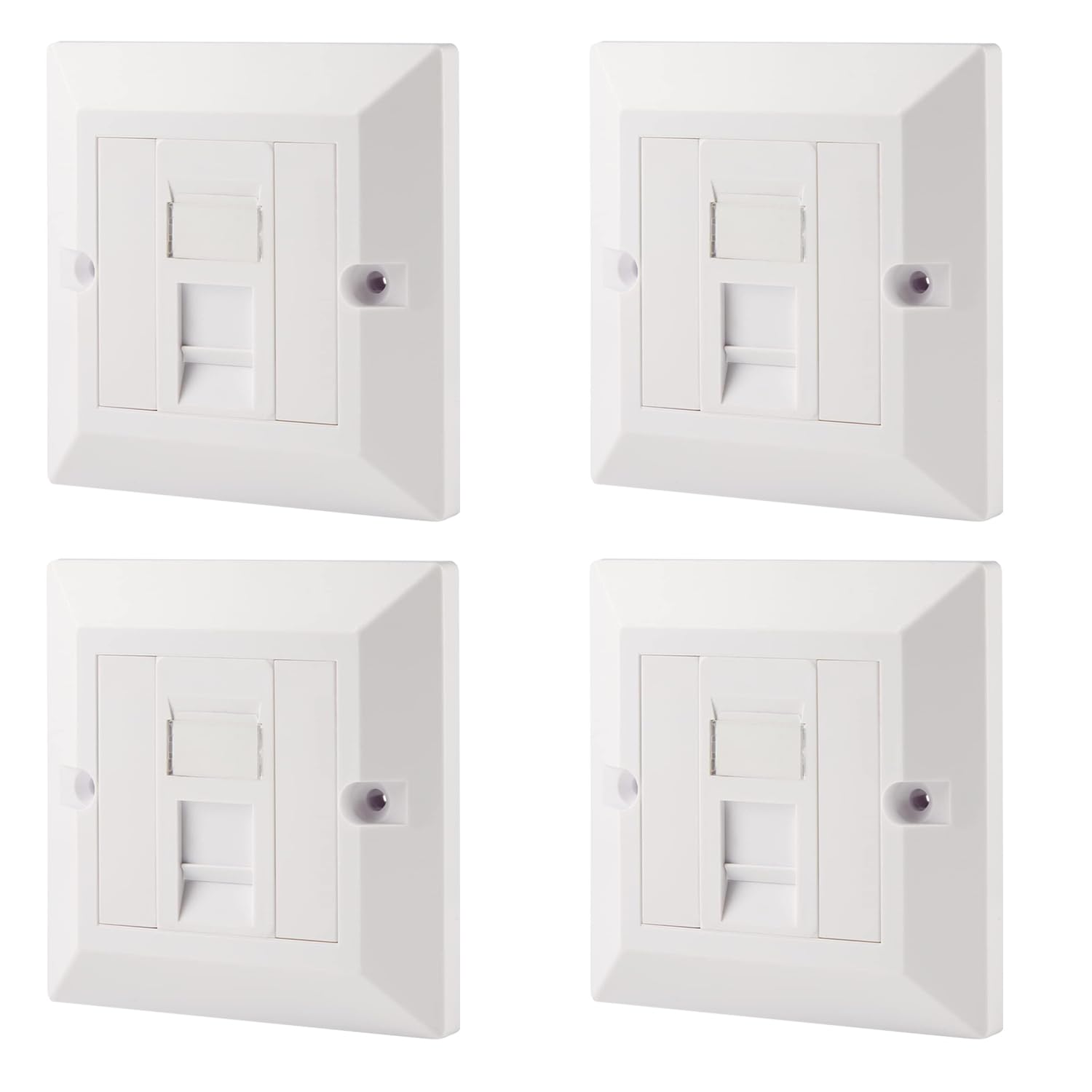 rhinocables CAT5e Ethernet Faceplate | Double 2 & Quad 4 RJ45 Gang Wall Sockets | Simple CAT 5 Setup for Printers, VoIP, Phones & More | Network Expansion for Home or Business (1 Port,Pack of 4)