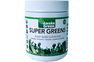 HEALTHY & STRONG AWAKE GREEN Awake Green - Super Greens - Superfood Powder - USDA Organic Non-GMO Vegan Supplement - for Digestive & Bloating Relief - 20+ Whole Foods (Spirulina, Wheat Grass, Barley), Probiotics, Fiber & Enzymes