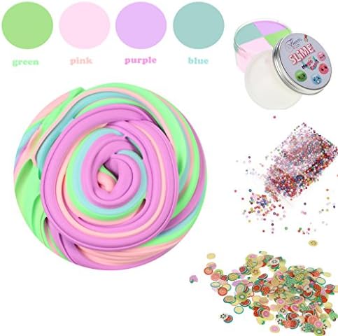 Fluffy Slime - Multicolored Fluffy Floam Slime Stress Relief Scented Sludge, Multicolored Foam ball and Fruit Slices 7Oz- By Flaurie