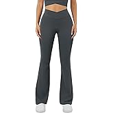 DLOODA Women's Yoga Pants V Crossover Flare Leggings with Pockets Flared Bootcut Bell Bottoms Workout Pants Gym