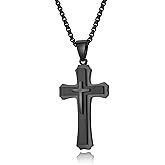 JiaYangJY Cross Necklace for Men 316L Stainless Steel Mens Cross Juses Pendant Necklace Silver/Black/Gold Plated Nickel Free with 22" 24" 26" Steel Box Chain