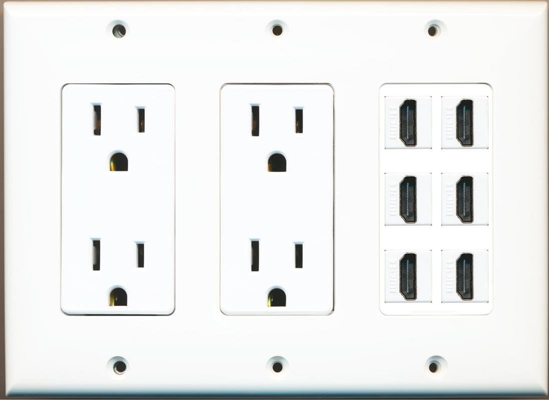 RiteAV 15 Amp Duplex Power Outlet x 2 & 6 HDMI Triple Gang ...