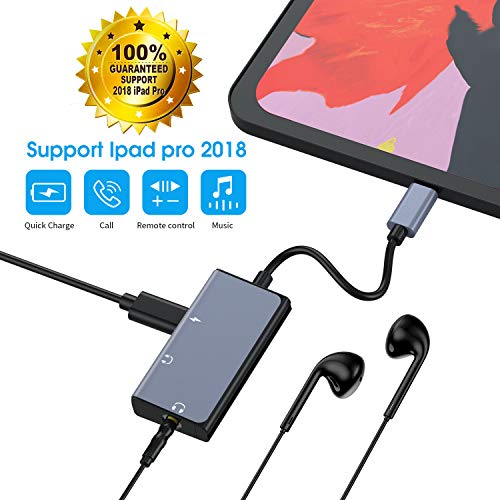 USB C to Headphone Adapter, 3 in 1 USB C to 3.5mm Audio with USB Type C Female Audio Port + PD Power Port, Built-in DAC Technology Ensure Stable for Galaxy Note 10 Aux Adapter (Space Grey)