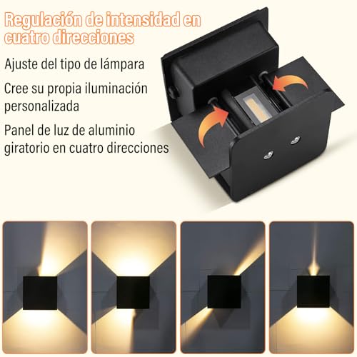 KIROGILY 4 Pcs Lampara de Pared Exterior, 12 W Lamparas de Pared Interior de Casas, Arbotantes de Pared, Iluminacion Hogar Muro, Impermeable IP65, Ángulo de Haz Ajustable Hacia Arriba Y Hacia Abajo