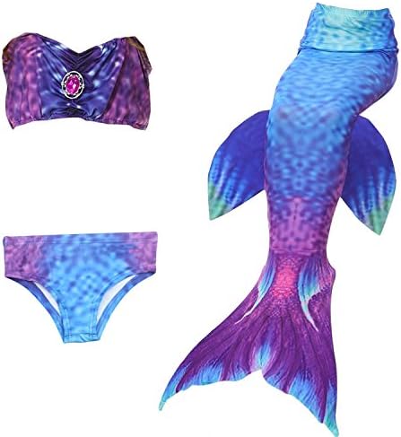 Mermaid Tail, FIOKASO 3PCS Girls Swimmable Mermaid Costume for Swimming Kids Swimwear(No Monofin)
