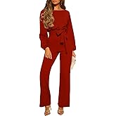 Happy Sailed Womens Loose Short Sleeve Belted Wide Leg Pant Romper Jumpsuit Business Casual One Piece Outfits