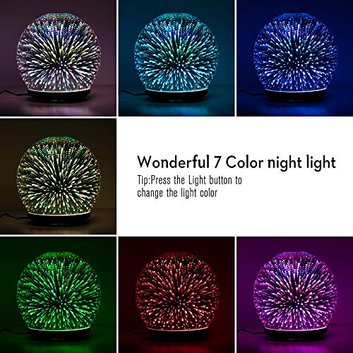 Essential Oil Diffuser, 3D Glass 200ml Galaxy Ultrasonic Aromatherapy Oils Humidifier with 7 Colors Lights, Waterless Auto Shut Off Function