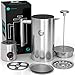 Coffee Gator French Press Coffee Maker 34oz, Double Insulated Stainless Steel Brewer plus Travel Jar Canister, Portable Hot Cold Brew for Coffee Bar Accessories Kitchen Camping, Silver
