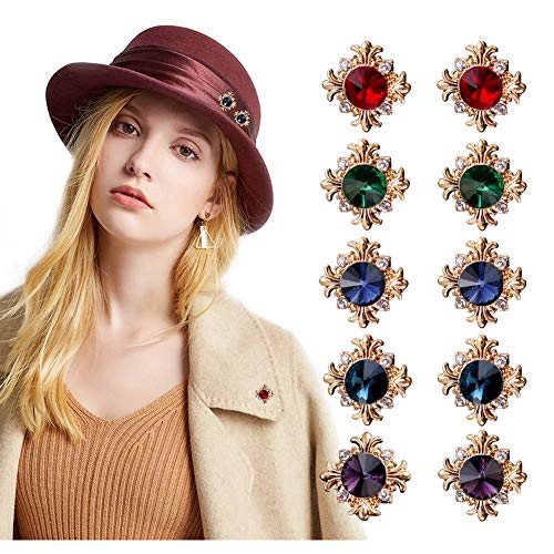 Joyci 10-Pack Vintage Brooch Shirt Suit Lapel Pin Vest Safety Pushpin Buckle Decorate Button Metal Tie Tacks Pin Back Clutch (Baroque Gem)
