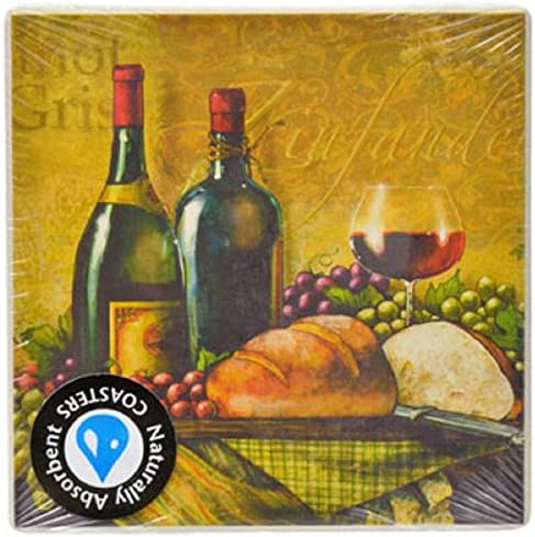 Square Wine Themed Stone Beverage Coasters, 3¾" (6)