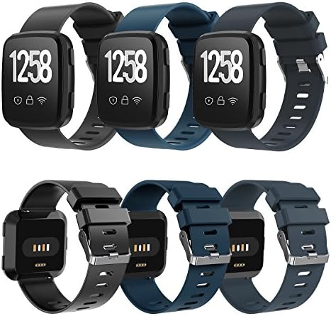 WISHTA 3PCS Replacement Watch Bands Compatible with Fitbit Versa, Soft Resin Small& Large Sport Strap with Metal Buckle Compatible with Fitbit Versa