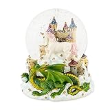 Cadona International, Inc Castle Unicorn with Green Dragon 100mm Resin Glitter Water Globe Plays Tune Our Father