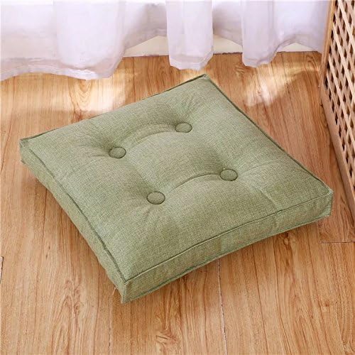 Hiltow Cotton Linen Floor Pillow Cushion Japanese Style Tatami Pillows Square Seat Cushion Thicken Chair Wave Window Pad(Grass Green)