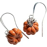 Designed By Stacey Handmade Orange Pumpkin Earrings, Silver Plated Ear Wire Dangly Drop Earrings, Jewelry Gifts for Women, Fall Birthday, Anniversary, Wedding, Halloween, Autumn