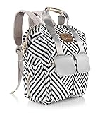 Designer Diaper Bag Backpack by MB Krauss - Large Women’s Diapering Backpack with Multiple Pockets, Luxurious Design - Bonus Changing PAD Clutch & Bottle Warmer (Black and White)
