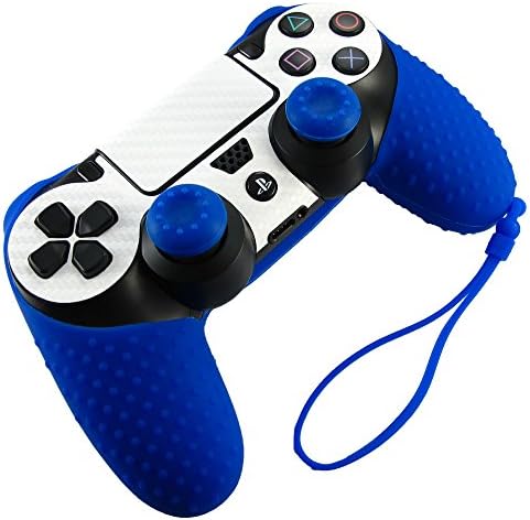 Pandaren Soft Silicone Skin with Hand Strap for Ps4 Controller Set(blue skin X 1 + Thumb Grip X 8)