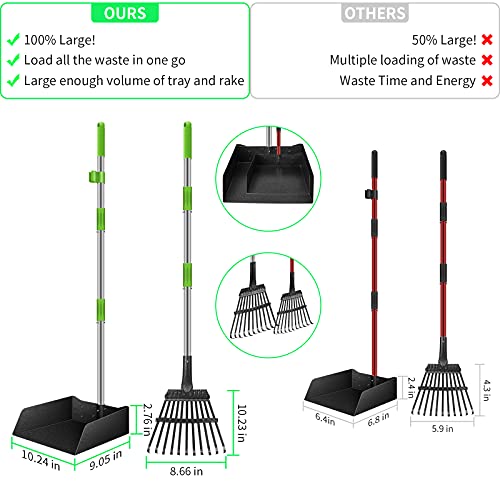 morpilot Dog Pooper Scooper with Poop Bags, Adjustable Long Handle Stainless Metal Tray, 11-Teeth Rake, Pet Waste Removal for Large Medium Small Dogs and Pets, Great for Your Entire Yard