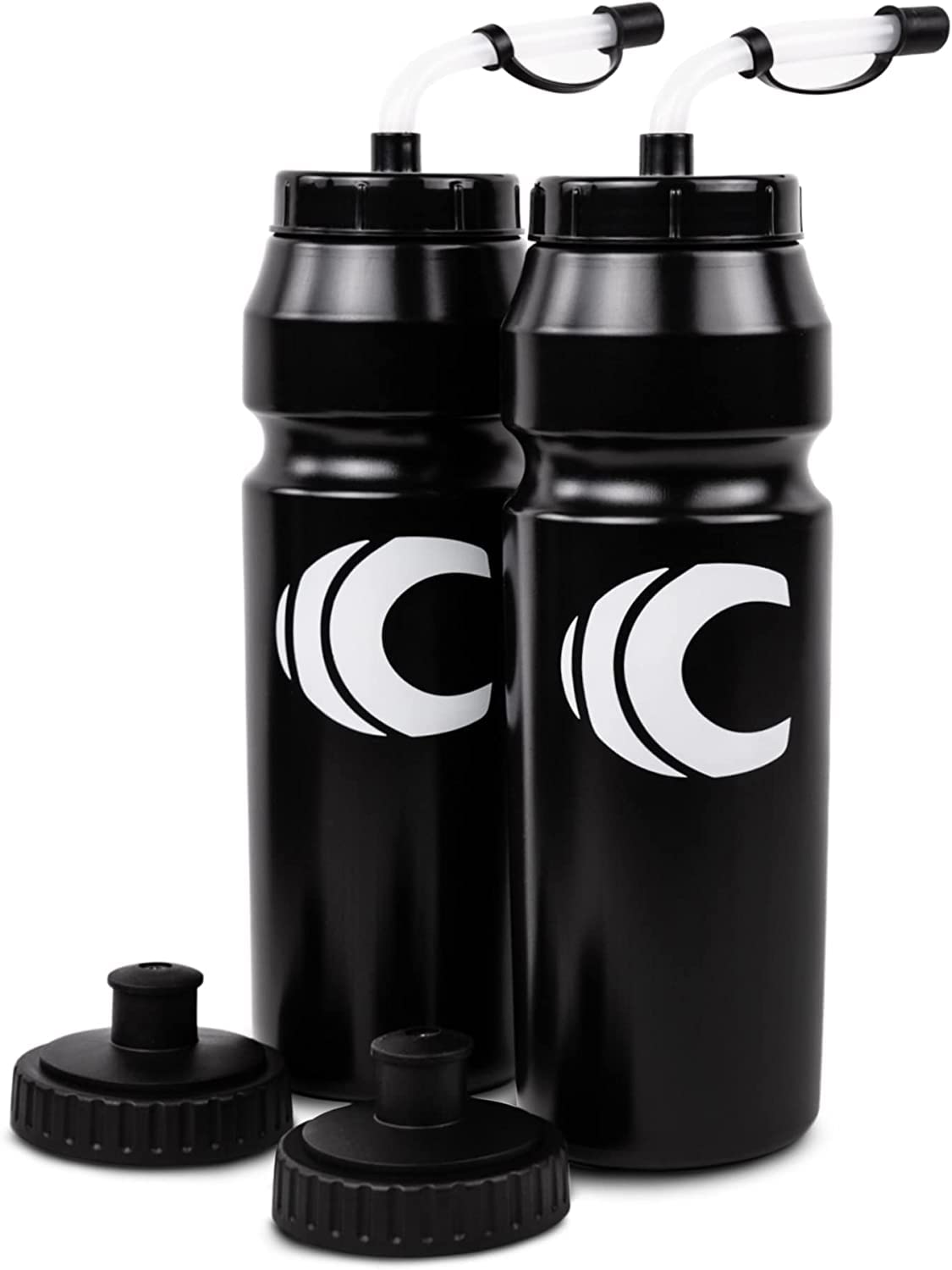 Cannon Sports 1 Liter Sports Water Bottle, BPA-Free, 34 Oz Capacity, Large Mouth, 2 lids (Straw and Squeeze), Great For Helmet Sports Such As Hockey, Lacrosse, Football, Boxing (Black)