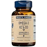 Wiley's Finest Wild Alaskan Fish Oil Vitamin K2 & D3 Softgels - 500mg of EPA and DHA Omega-3s for Bone and Heart Health Support - 120 Softgels (120 Servings)
