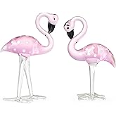 LONGWIN Hand Blown Glass Mini Flamingo Figurines Collectible Handmade Animal Sculptures Home and Wedding Centerpiece Decor Gift Idea Pake of 2