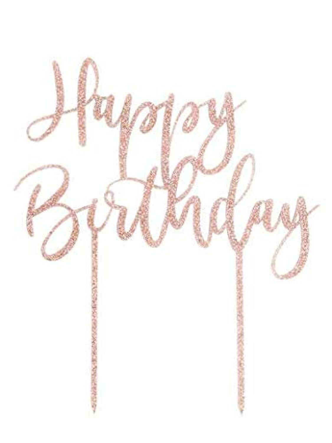 CLUB GREEN Happy Birthday Glitter Acrylic Cake Topper, Rose Gold, 12.7 x 17.7 cm