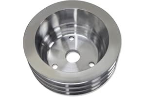 DEMOTOR PERFORMANCE Satin Triple Groove Long Water Pump LWP Crank Pulley for SBC Small Block Chevy