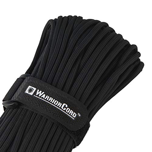Titan WarriorCord | Black | 103 Continuous FEET | Exceeds Authentic MIL-C-5040, Type III 550 Paracord Standards. 7 Strand, 5/32" (4mm) Diameter, Military Parachute Cord.